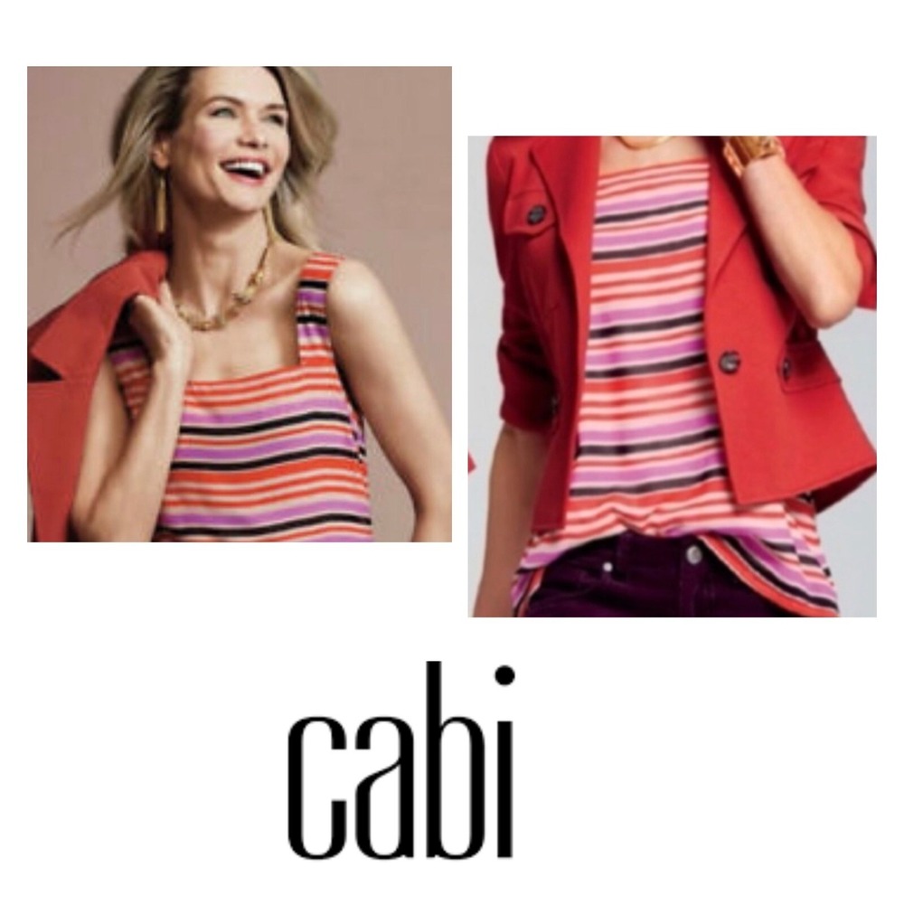 Cabi Women's SMALL - Cami Top Shirt Blouse Red Purple Striped Style #3448 Career